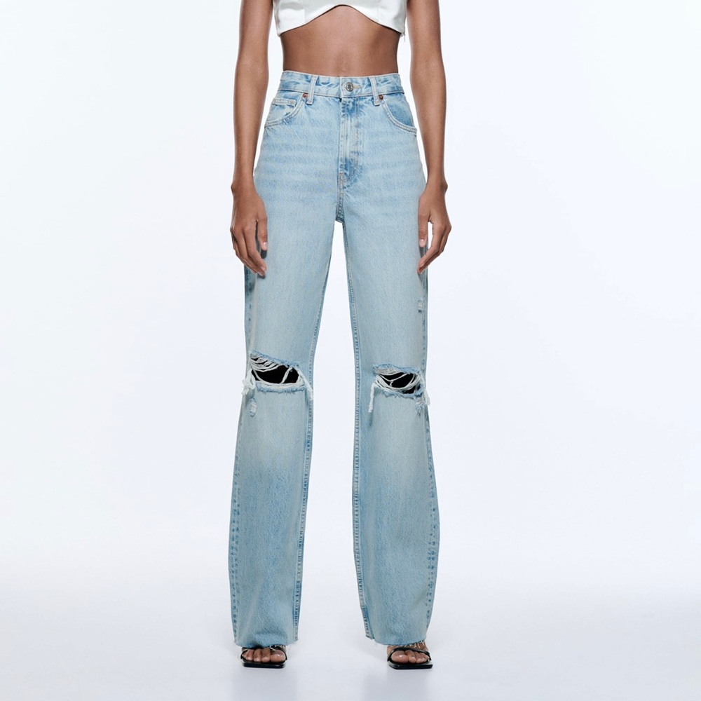 Zara Wide leg ripped jeans
